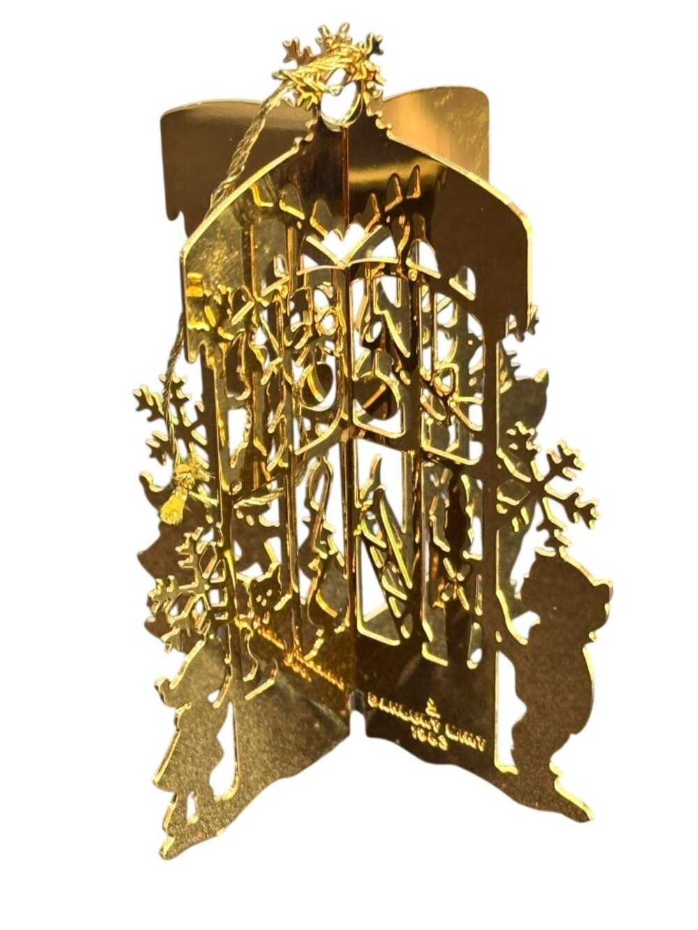 Danbury Mint 1992 Winter Forest Children Snowflake Christmas Ornament Gold Tone - Picture 2 of 6